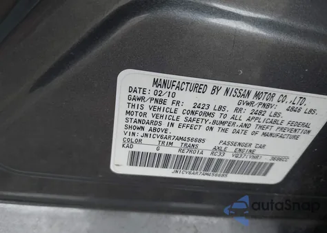 2010 Infiniti G37X z USA, uszkodzony, nr VIN JN1CV6AR7AM456685